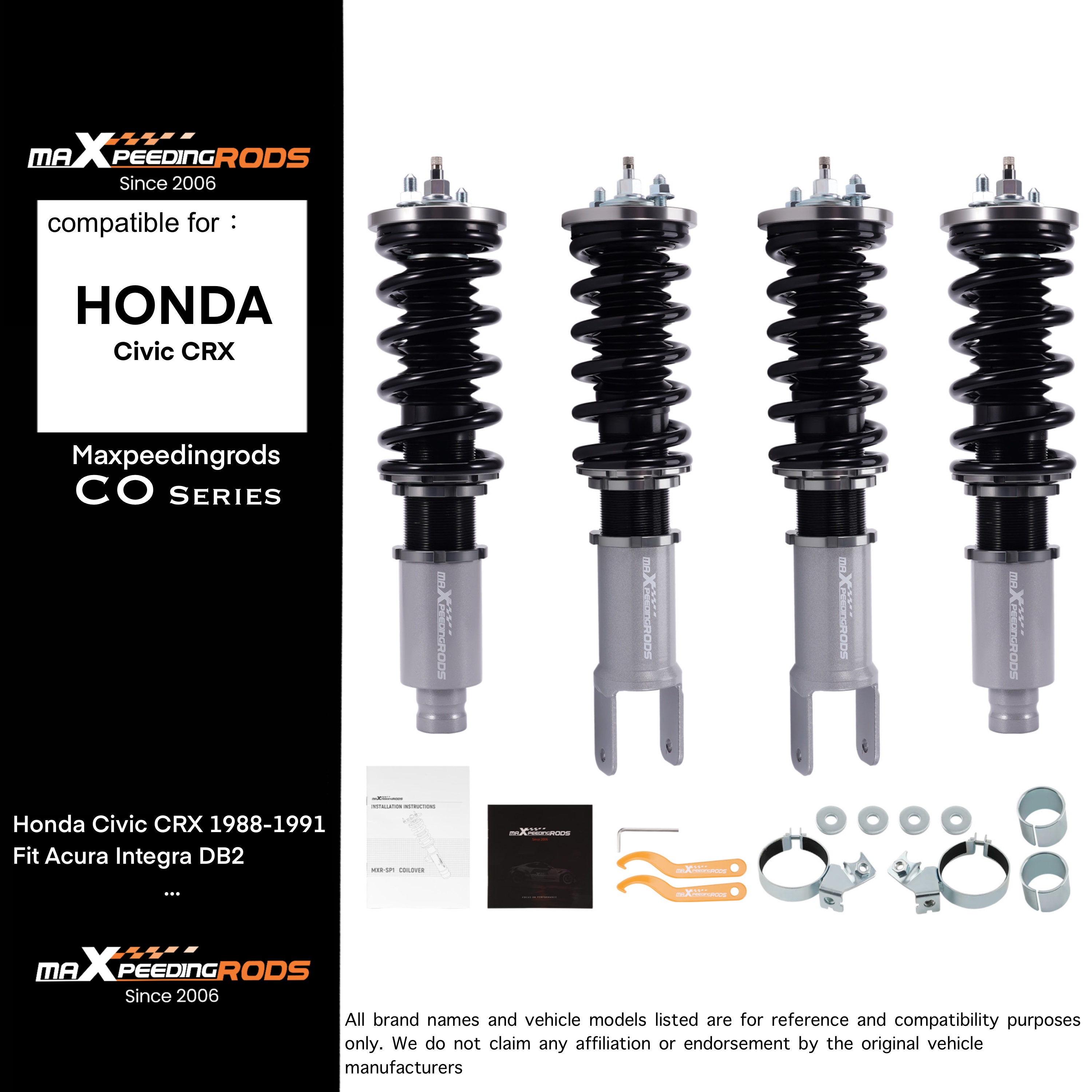 Honda Civic / Crx Coilover Suspension Kit (Coilover) with Threaded Strut Shock Absorbers for 1988-1991 and Acura Integra Db2, Height Adjustable. ราคา 13,500 บาท*ส่งฟรี
