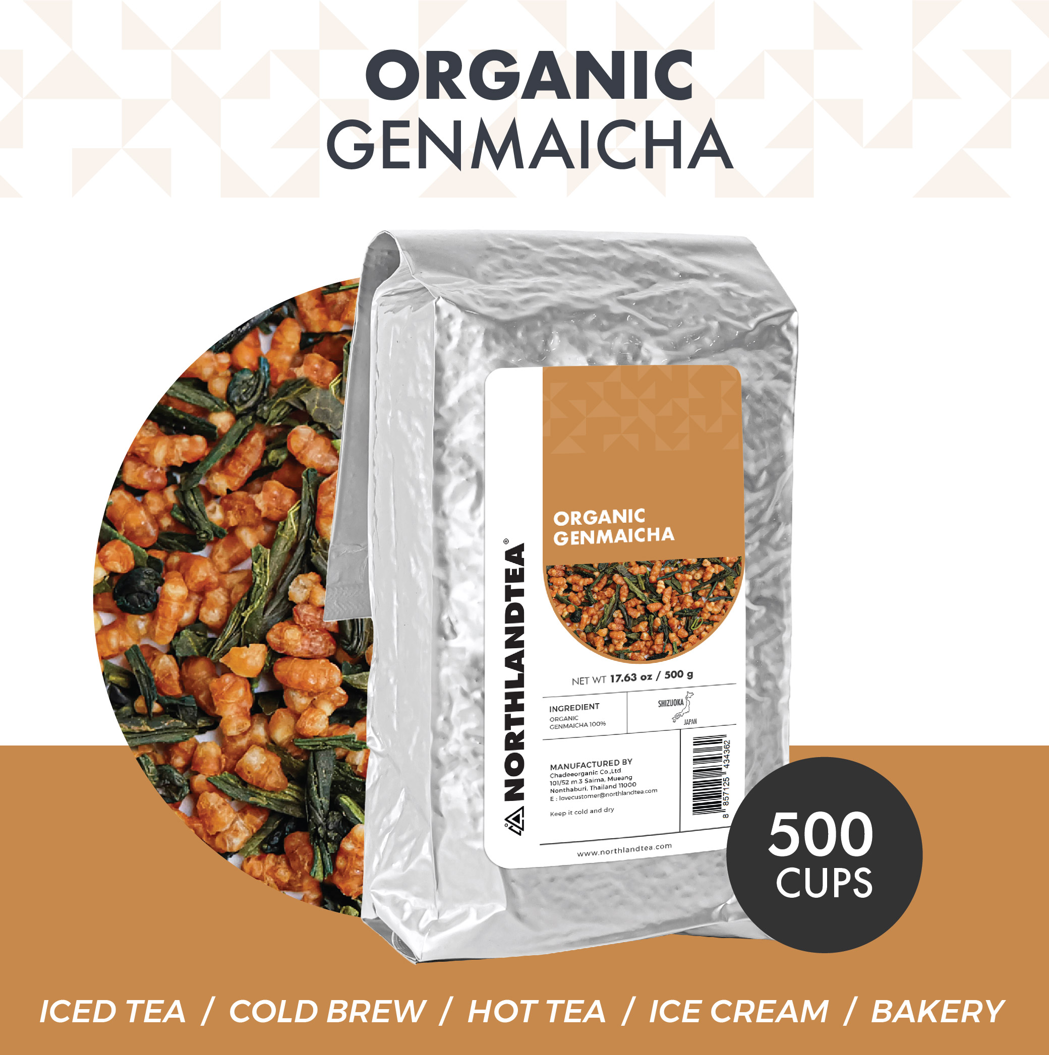 Organic Genmaicha 500g from Shizuoka, Japan - Authentic japan - HOT TEA / ICED TEA / COLD BREW / ICE-CREM / BAKERY and etc. - Nortlandtea ราคา 2,800 บาท*ส่งฟรี