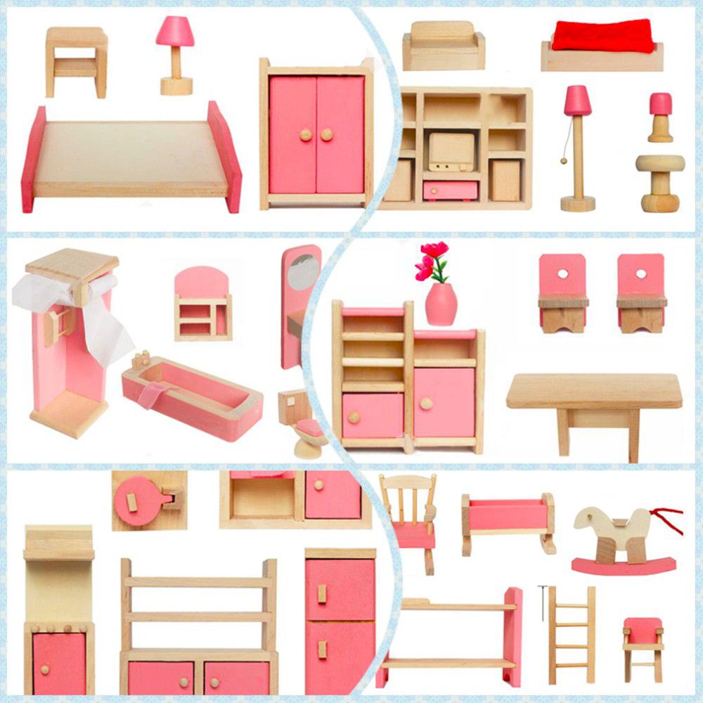 KENNEDY ห้องครัวห้องพักผ่อนห้องนอน DIY คุณภาพสูงเพื่อการศึกษาที่น่าสนใจเฟอร์นิเจอร์บ้านตุ๊กตาของเล่น3D อาคารชุดของเล่นจำลองไม้เฟอร์นิเจอร์บ้านตุ๊กตา Miniature 6ประเภทของเล่นเรียนรู้สำหรับเด็ก