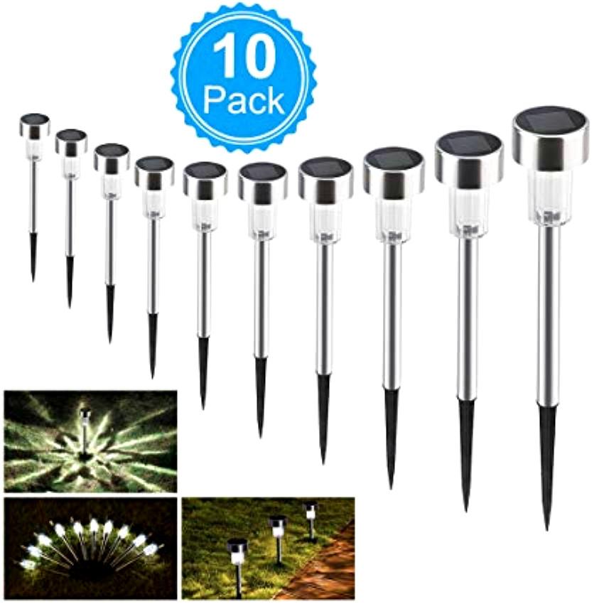 Solar Lights Outdoor Solar Garden Lights 10Pack Stainless Steel LED Solar Pathway Lights, Outdoor Landscape Lighting for Lawn/Patio/Yard/Walkway/Driveway Warm White?10 suits?