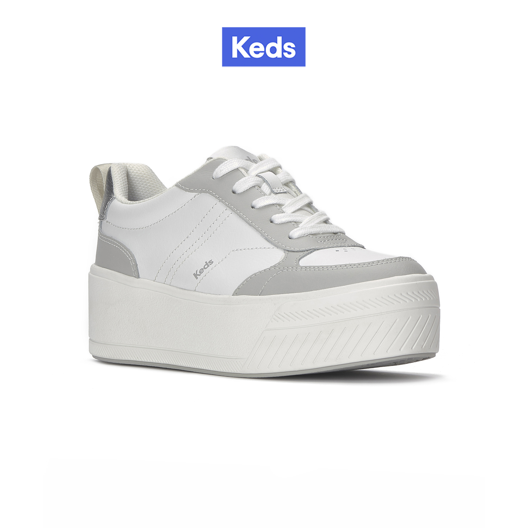 Keds Sneakers with Heels, Model Skyler Ii Leather Metallic Heel, White/Gray (Kw-Skyii-7A-110) ราคา 2,765 บาท*ส่งฟรี