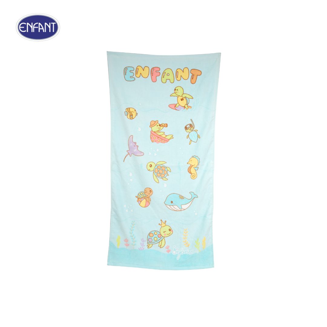 ENFANT (อองฟองต์) ผ้าขนหนูลายน้องเต่าทะเล สีฟ้า ราคา 160 บาท*ส่งฟรี