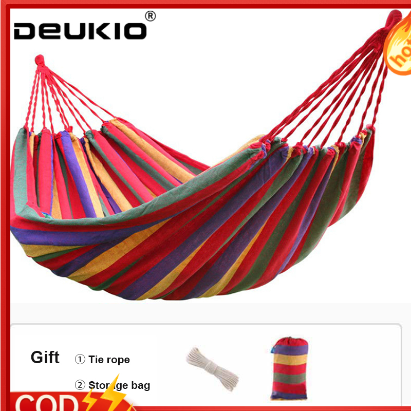 DEUKIO Hammocks, outdoor camping tours, hammocks, canvas hammocks, bent sticks, single double hammocks, leisure supplies ราคา 153 บาท*ส่งฟรี