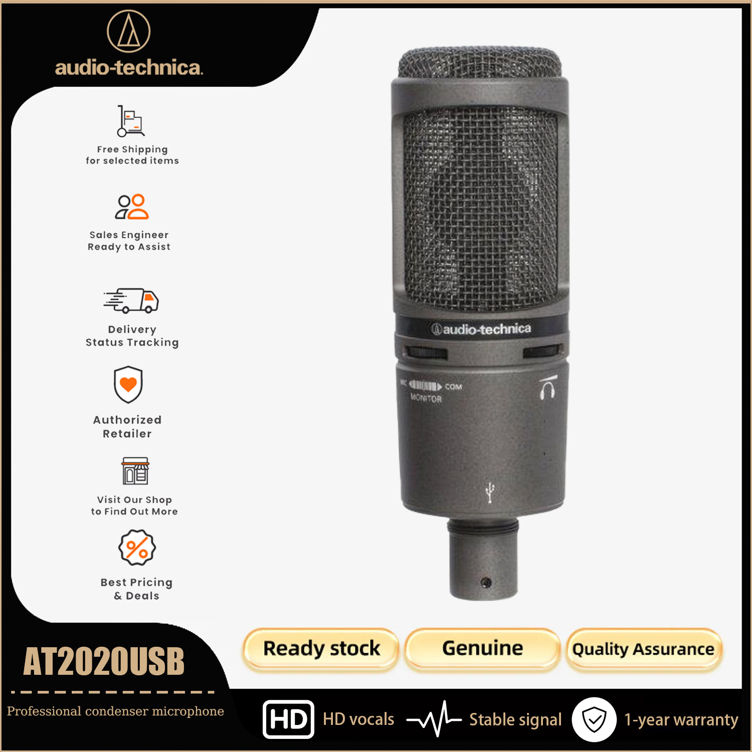 Audio-Technica At2020Usb+ Cardioid Condenser Microphone K Song Recording Live Broadcast Microphone