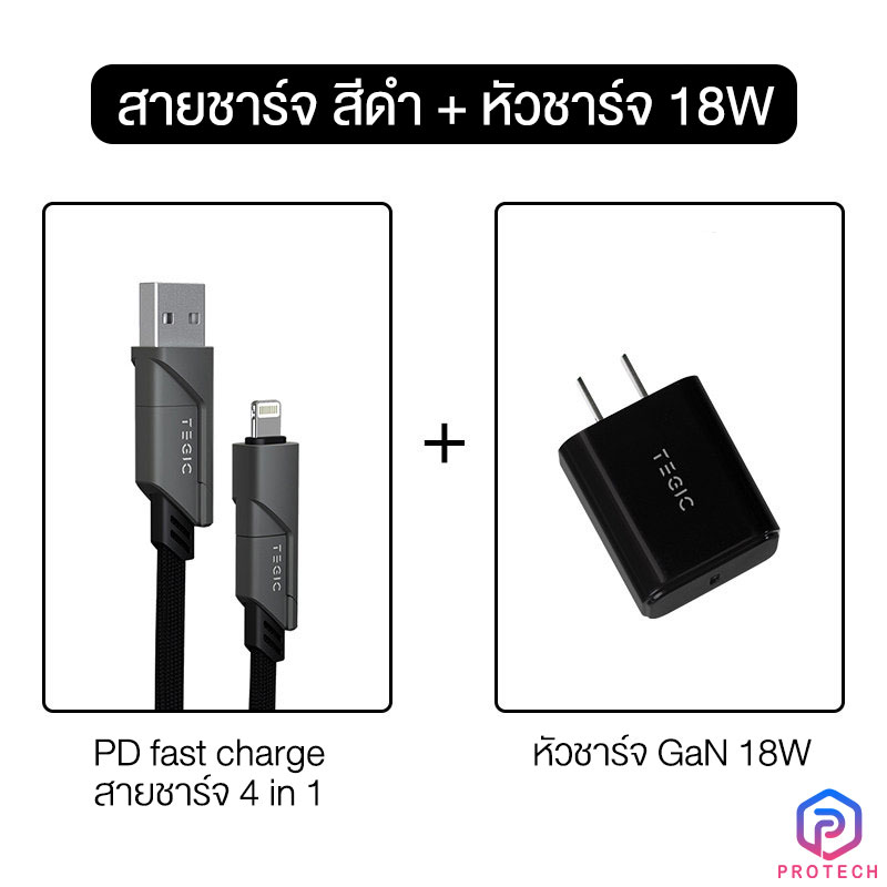 ProTech หัวชาร์จเร็ว Charger 65W GaN ช่องเสียบ 3พอร์ต Fast Charge ชาร์จเร็ว ขาพับเก็บได้ หัวชาร์จของแท้ ขนาดเล็ก iPhone / Samsung / Notebook Tablet TEGIC