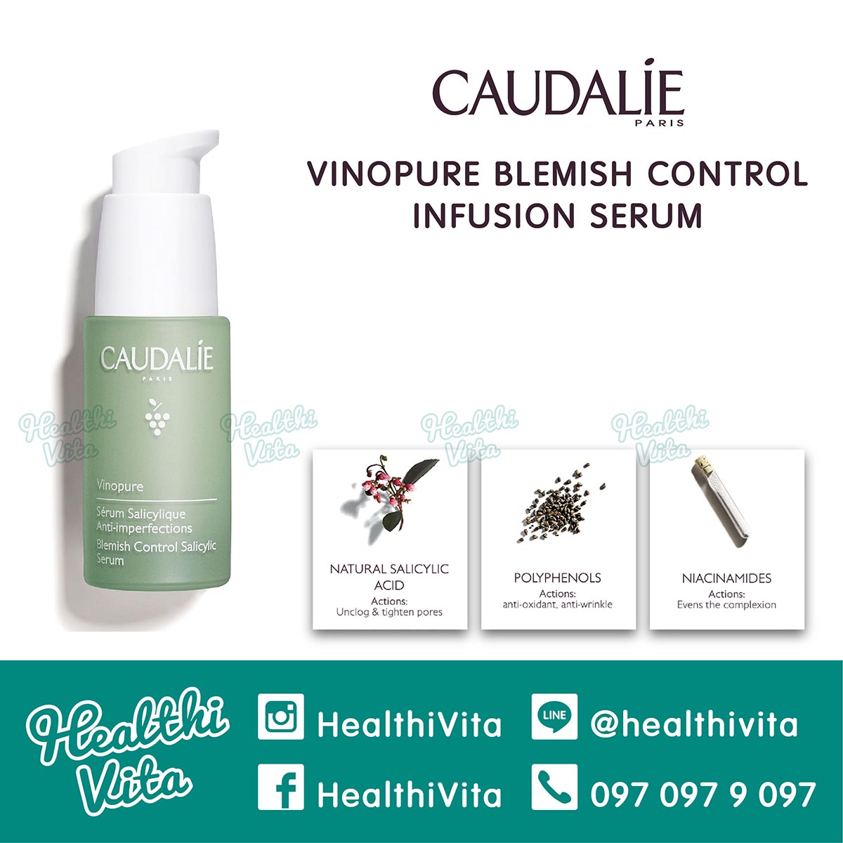 CAUDALIE VINOPURE Blemish Control Infusion Serum 30 ml. ราคา 1,290 บาท*ส่งฟรี