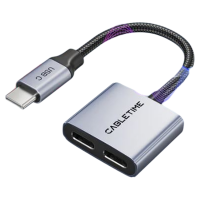 CABLETIME USB-C Splitter 2-in-1 USB C to Dual USB C Headphone and Charger Adapter CPA2G