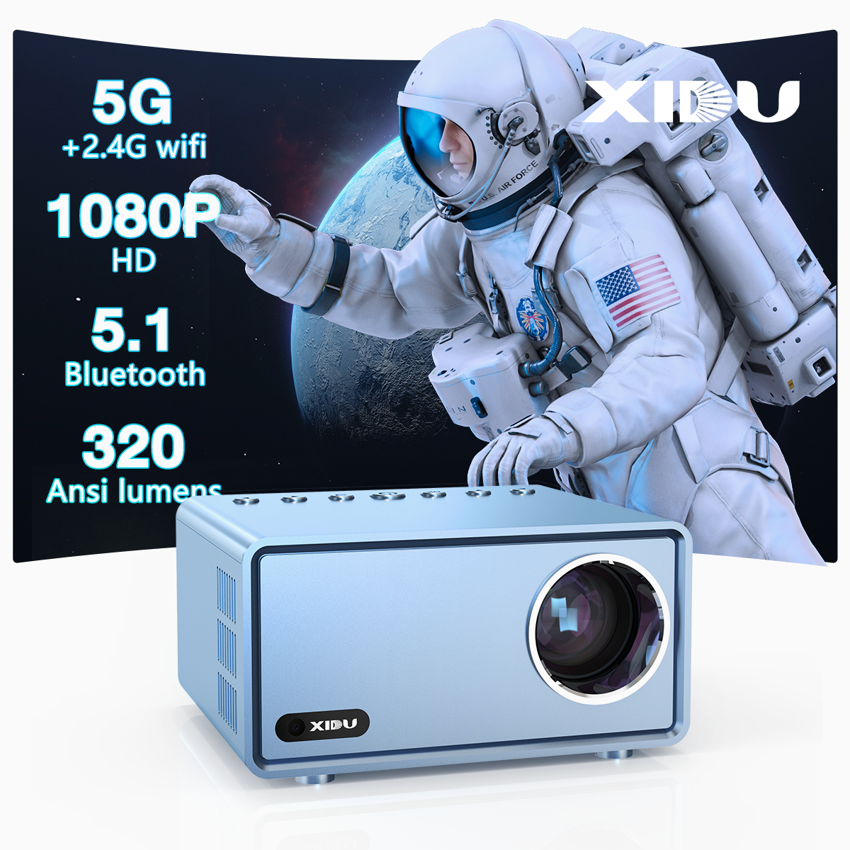 XIDU S2 Projector Mini Portable for Cellphone Laptop 1080P HD Smart Phone Projectors with Bluetooth and 5G Wifi Lcd Wall Projector for Home Classroom Outdoor Camping ราคา 2,819 บาท*ส่งฟรี
