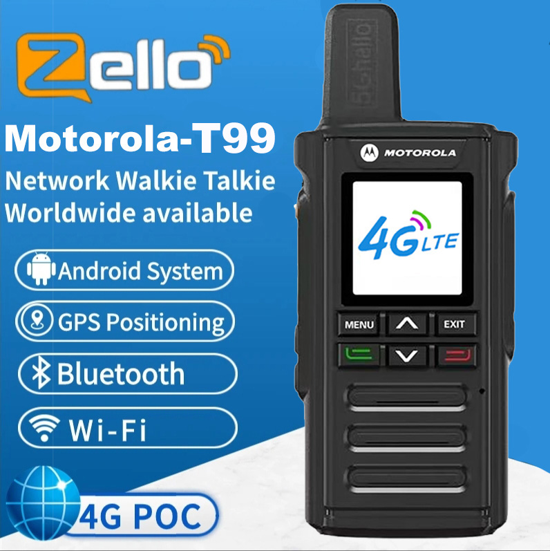 Motorola T99 Zello Poc เครื่องส่งรับวิทยุไร้สาย, เครื่องรับกระเป๋าเก็บบัตรซิม4G 3G 2G แอนดรอยด์บลูทูธทอล์คกี้ Wi-Fi สื่อสารทั่วโลก