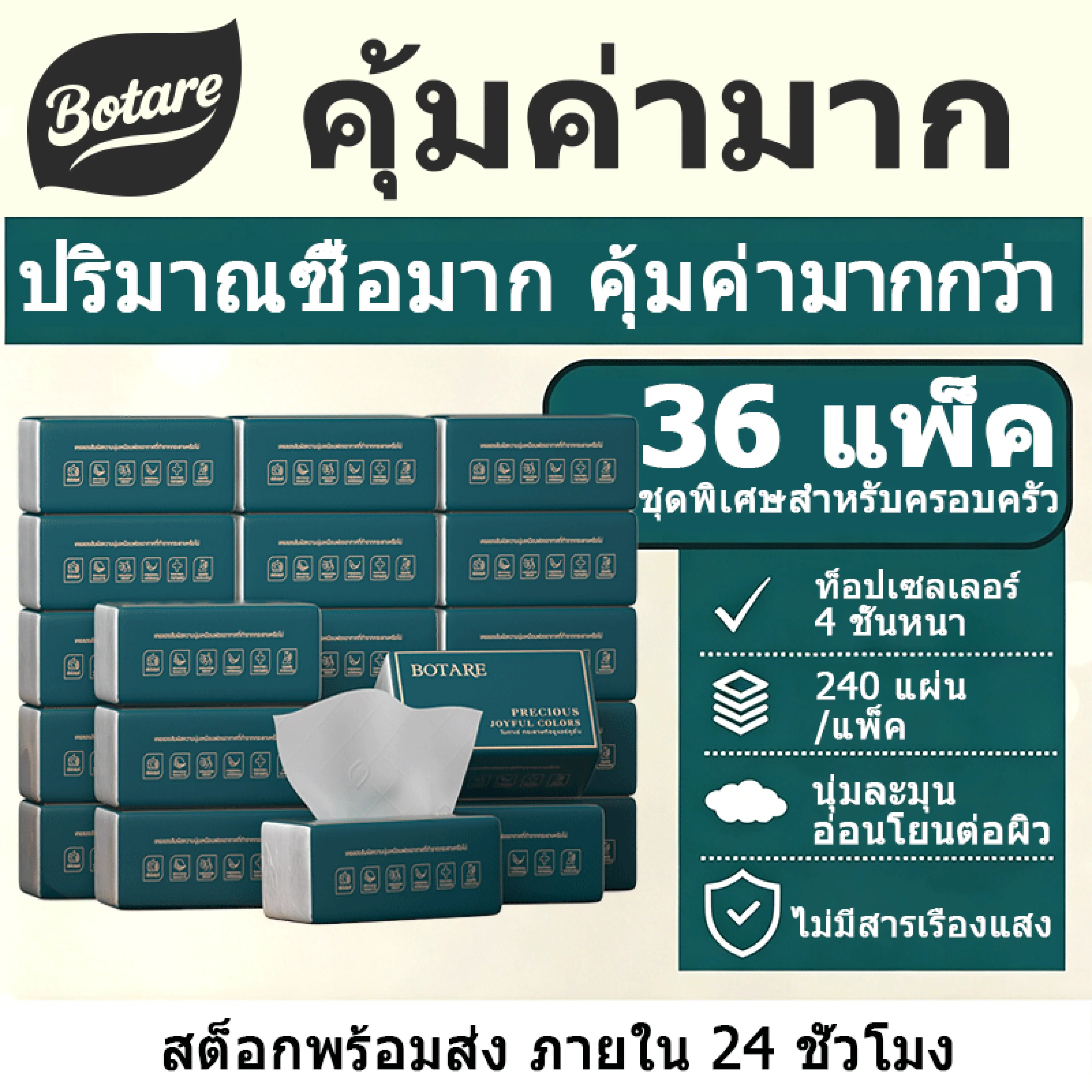【1 Box Contains 36 Packs】Hot-Selling Tissue Packs, Tissue Paper, Tissue Packs, Tissue Paper, Whole Box! Toilet Paper, Tissue Paper, Facial Tissue, 240 Sheets of Toilet Paper, 4 Layers Thick.