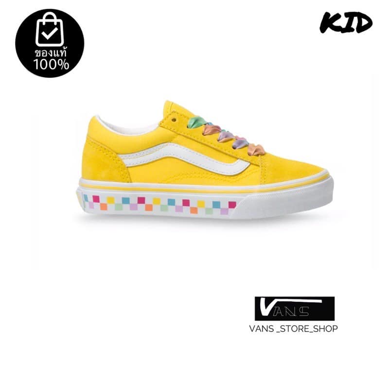 VANS OLD SKOOL RAINBOW LACE CYBER YELLOW TRUE WHITE KIDS *รองเท้าเด็ก* (สินค้ามีประกันแท้) ราคา 3,500 บาท*ส่งฟรี