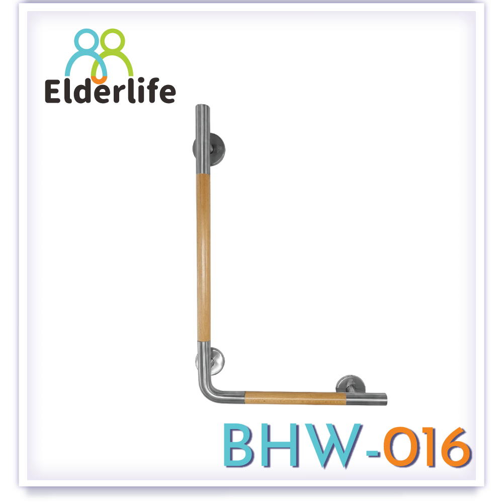 ราวจับผู้สูงอายุ Elderlife ราวจับกันลื่น สแตนเลสผสมไม้ รูปทรงตัว L รุ่น BHW-016 ราคา 1,990 บาท*ส่งฟรี