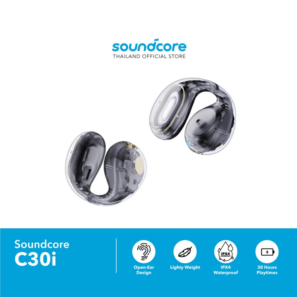 Soundcore C30i หูฟังบลูทูธ Open-Ear Earbuds, Clip-On Headphones หูฟัง Clip-On ออกแบบมาให้ระบายอากาศได้ดี สวมใส่สบาย