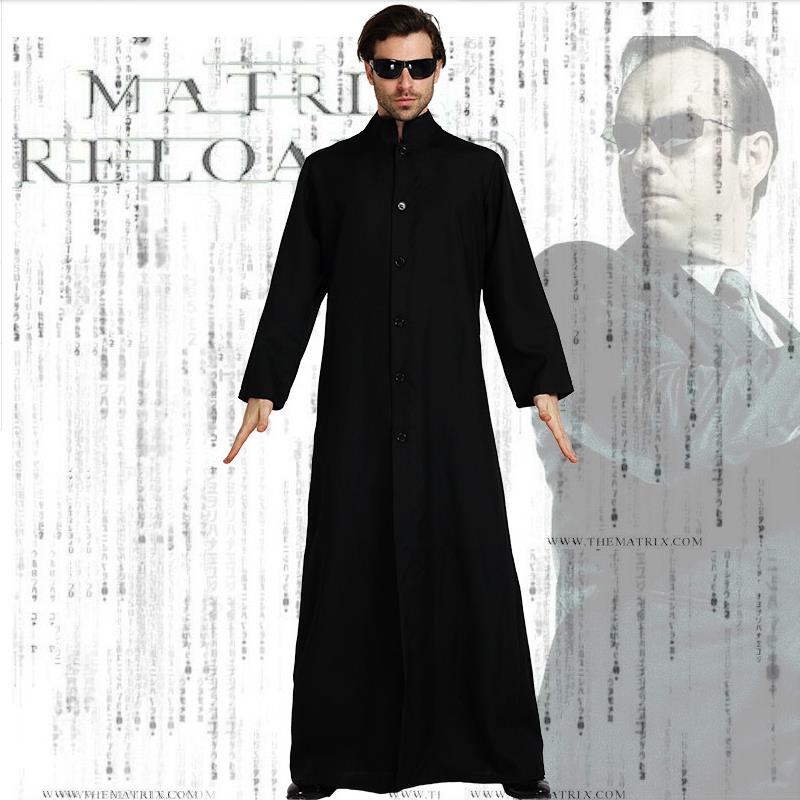 The Matrix Cosplay Neo Black Trench Coat Costume Suit Male Outwear Halloween New