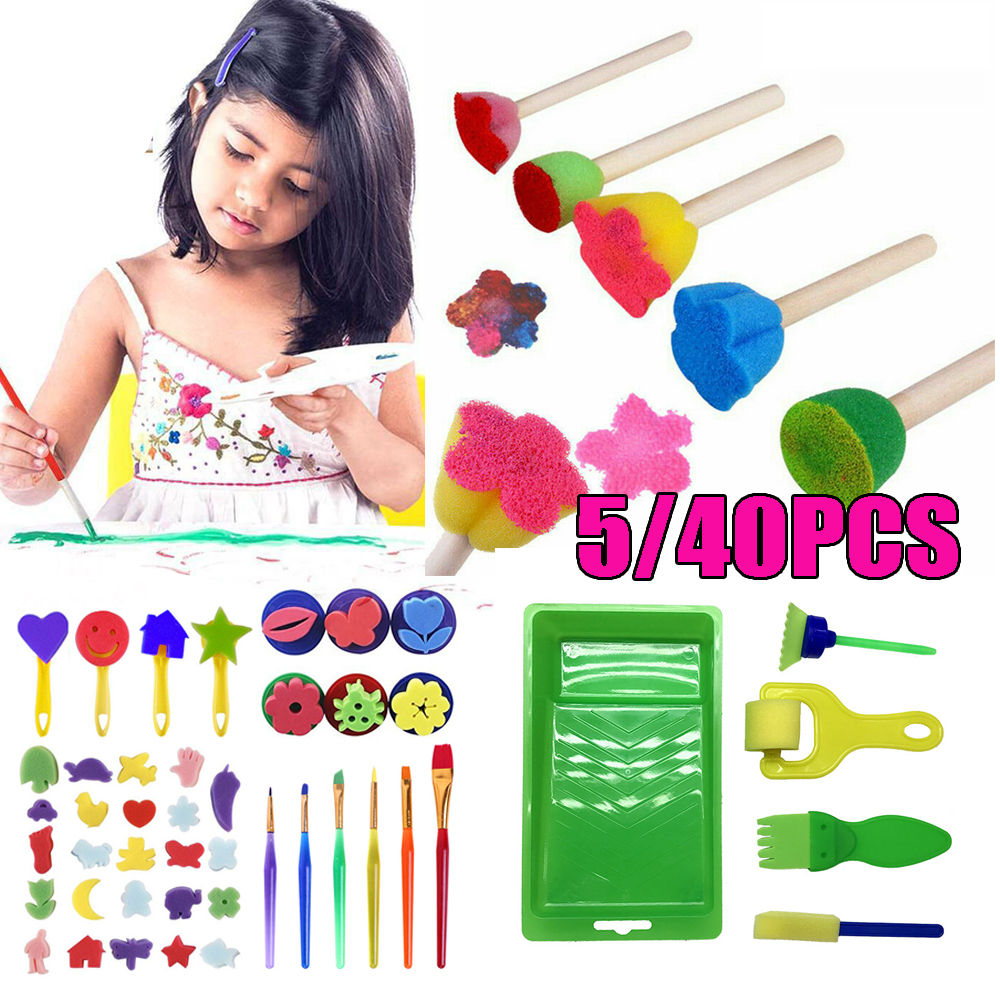 XI24GTCZM เด็กอุปกรณ์ศิลปะเด็ก DIY รูปแบบเด็กสีเครื่องมือแปรงระบายสีสำหรับเด็กฟองน้ำดอกไม้รูปแบบเด็กแปรง