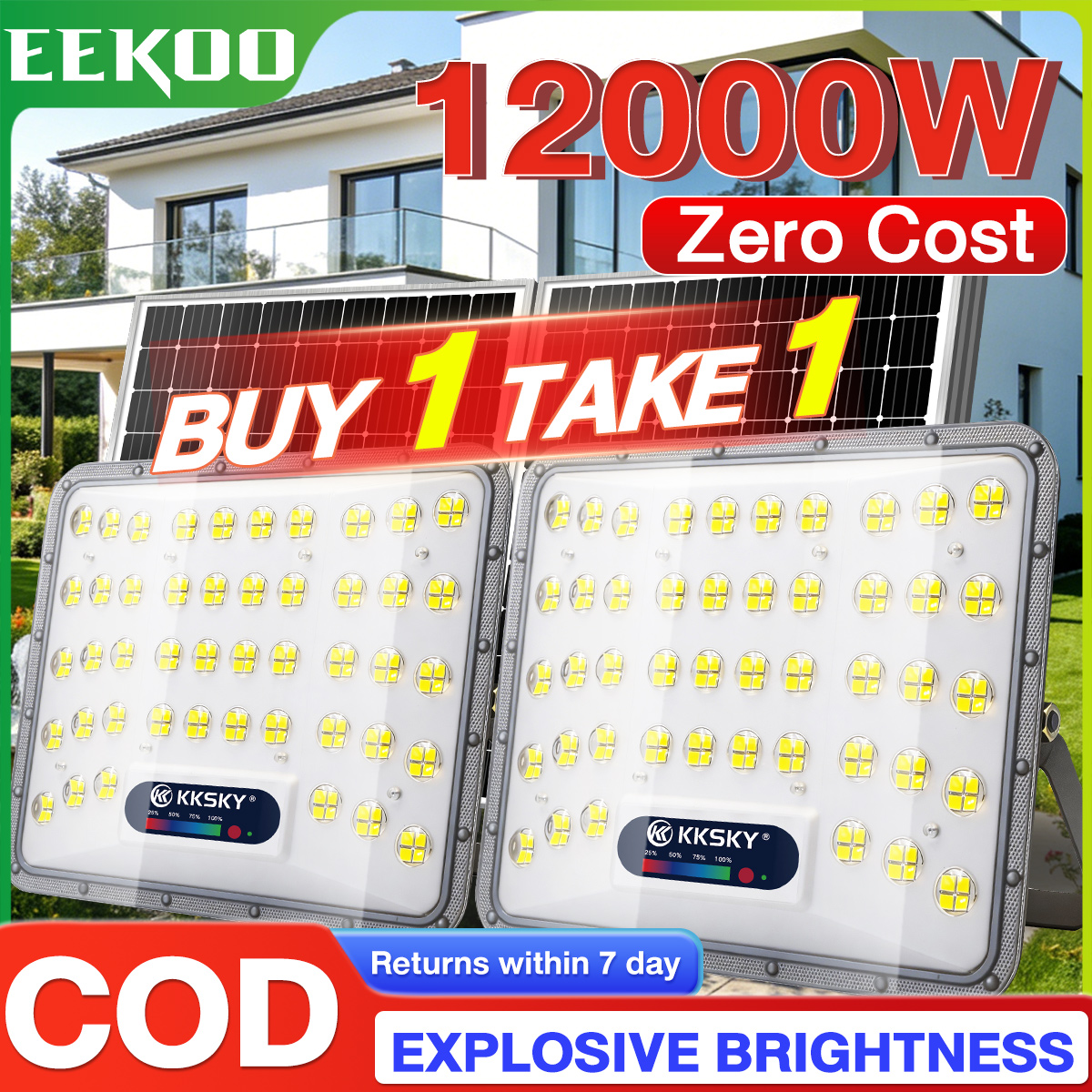 30 Year Warranty, Buy 1 Get 1 Free, Eekoo Solar Cell Light 6000W 8000W 12000W Super Bright, Solar Cell Light, Led Solar Light, Waterproof Ip67, Lightning Protection, with Remote Control. ราคา 999 บาท*ส่งฟรี