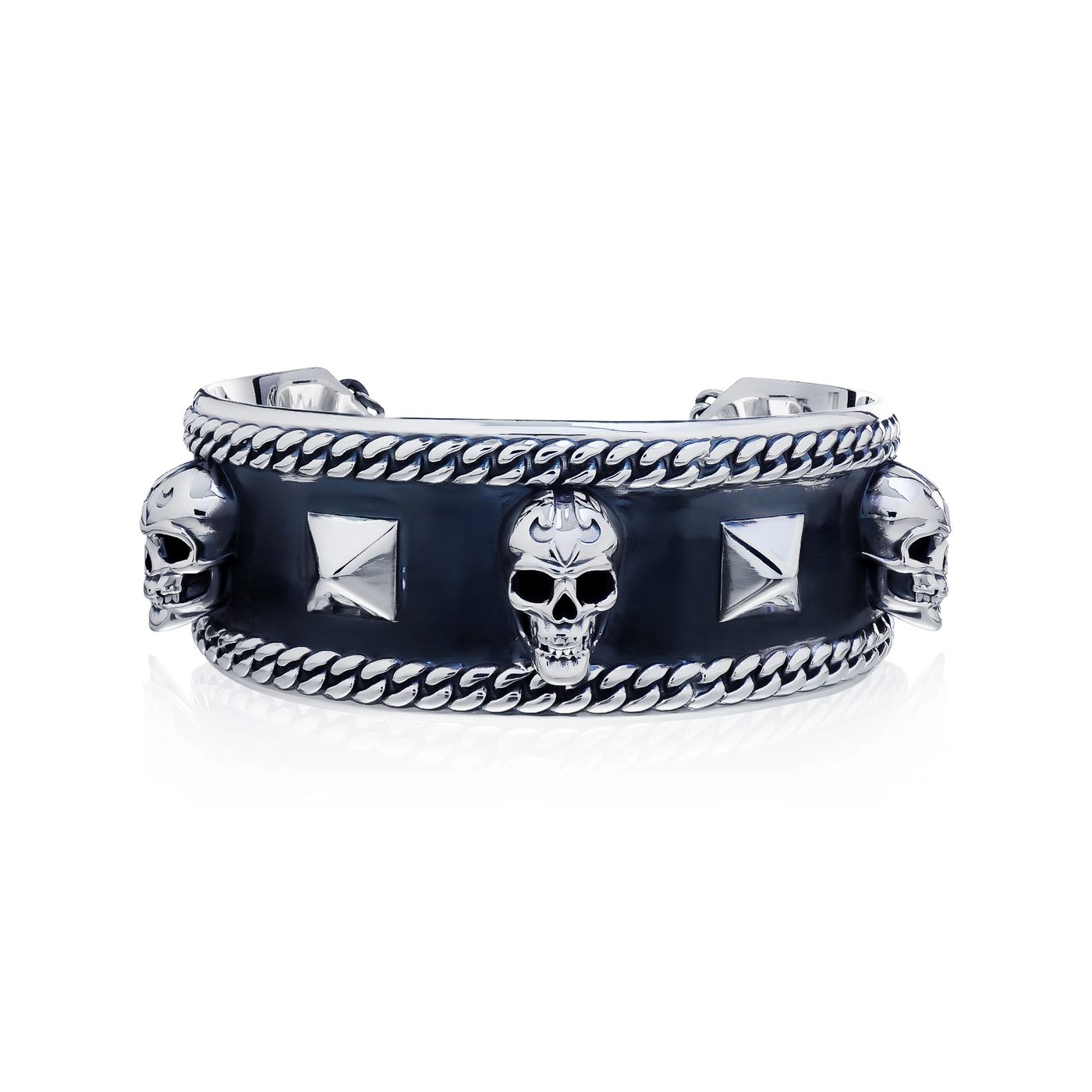 The Ultimate Skull Bangle - Rebirth - Oversized กำไลข้อมือเงินแท้ 925 แกะมือขัดเงาลงดำ ลายกระโหลกเกิดใหม่ที่ดูเฟียชกว่าเดิม