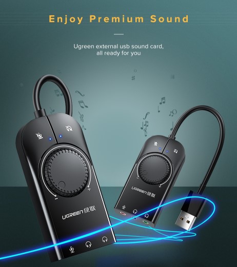 UGREEN Sound Card USB Audio Interface External 3.5mm Microphone Audio Adapter Soundcard