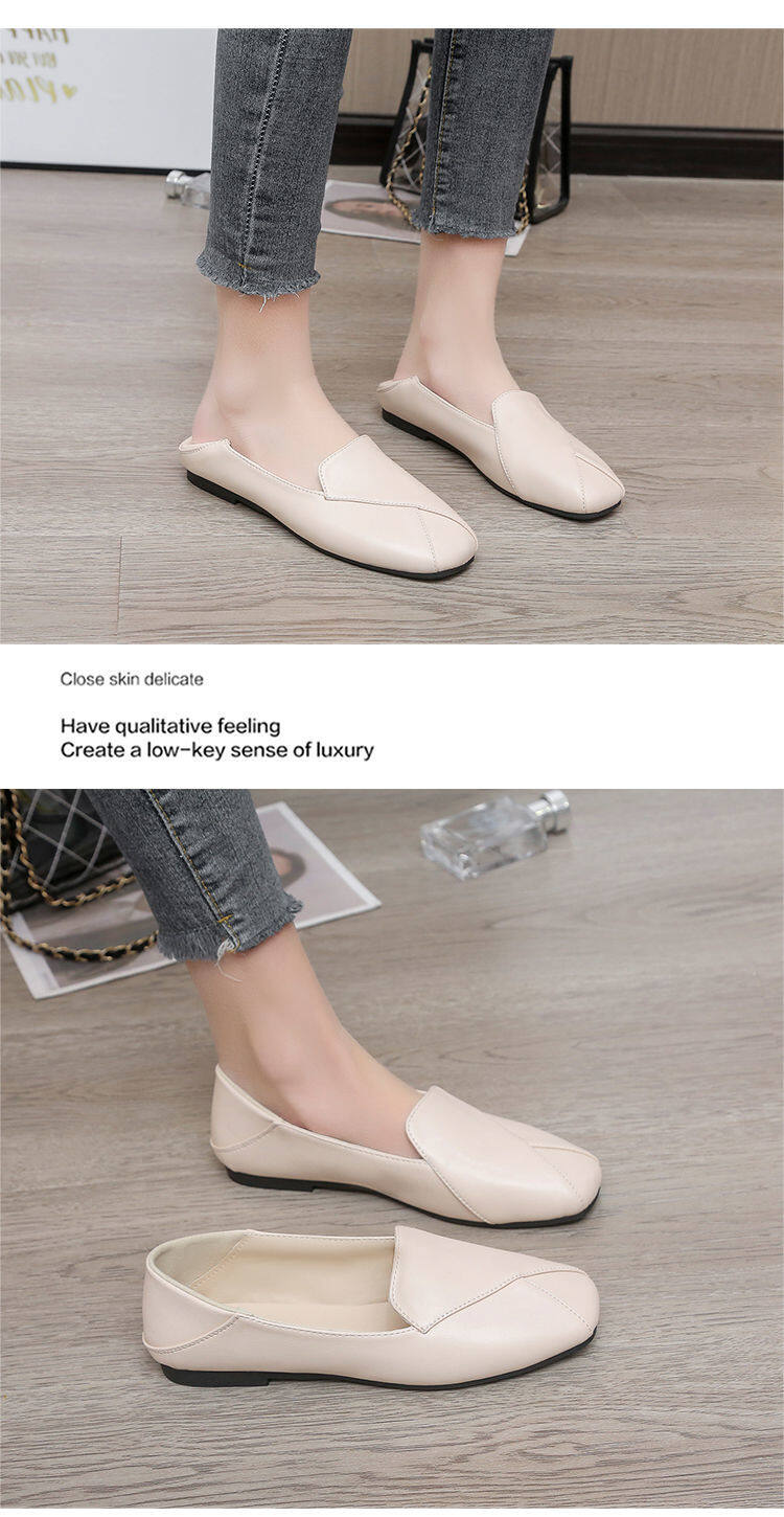 wtMei Fashion Small Leather Shoes Women's New Flat-soled Large Size Doll Single Shoes Soft Leather Low Heel Loafers Shoes