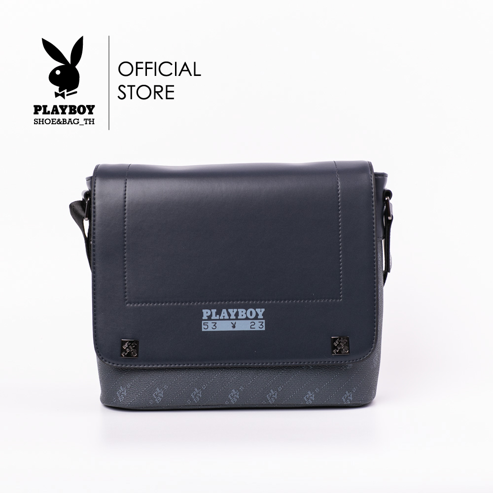 Playboy men's genuine genuine leather shoulder bag ST-B232PBM248-BL iPad pattern design-Navy ราคา 1,660 บาท*ส่งฟรี