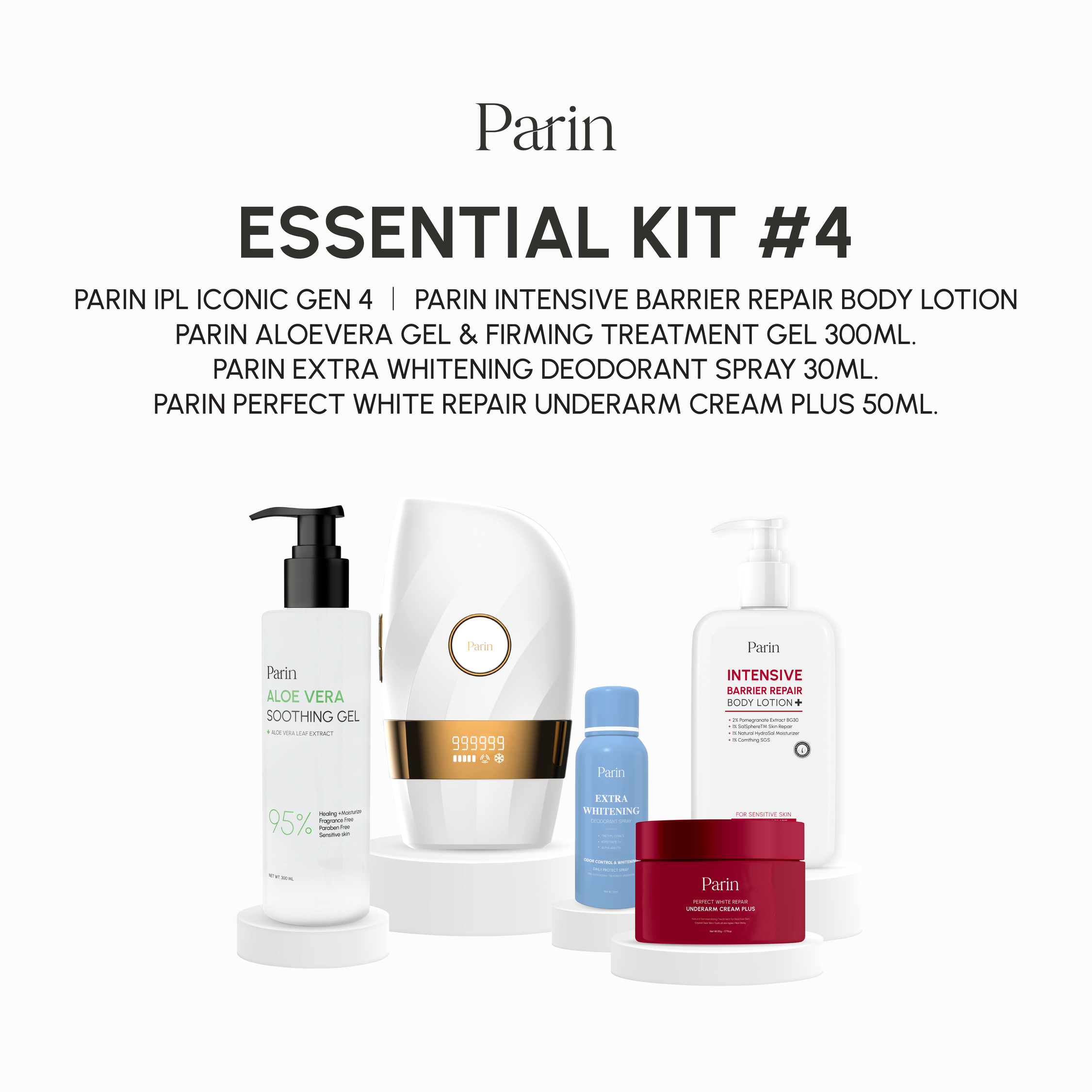 Parin Essential Kit # 4 Professional Hair Removal Devices Gen4 | Cream & Armpit Spray & Ingrown Hair Lotion & Aloe Vera Gel ราคา 5,990 บาท*ส่งฟรี