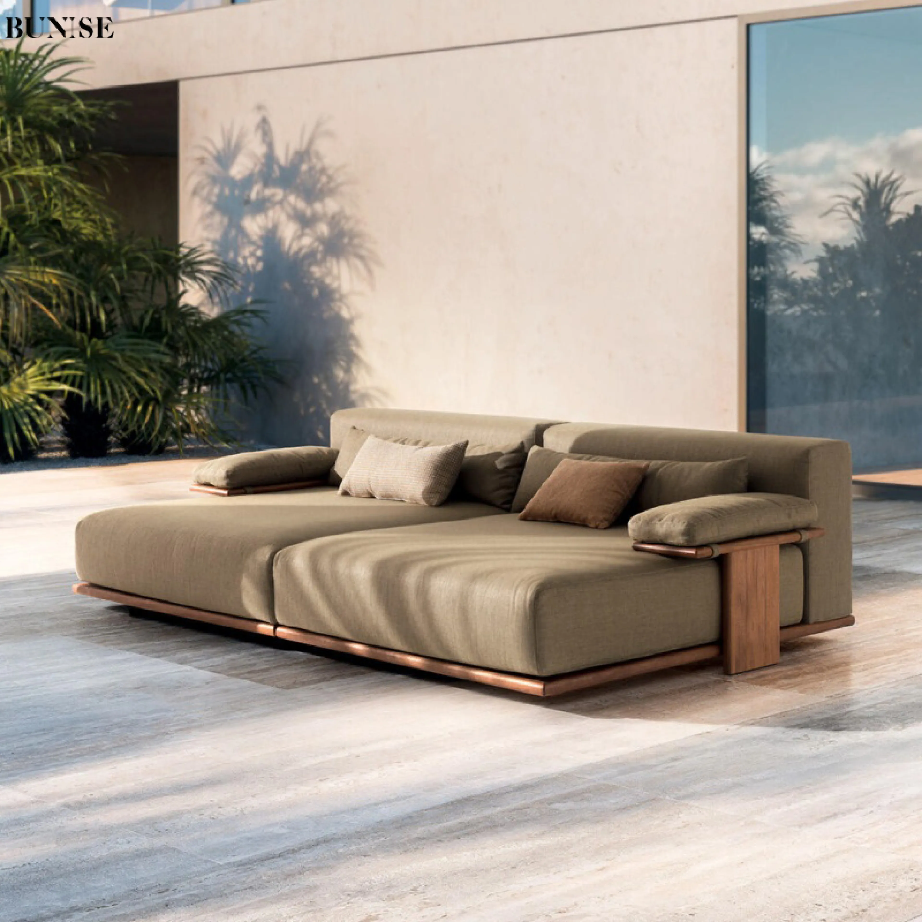 BUNISE Song Solid Wood Sofa Dark Walnut Song Aesthetic Design Italian Luxury Straight Long Style for Living Room and Balcony New Model