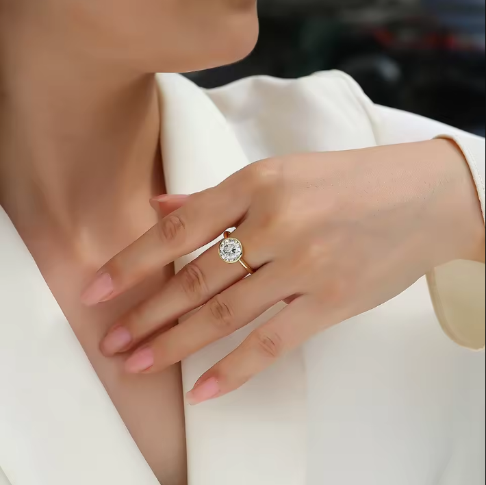 JIUZUAN 3 Carat Moissanite Ring, 18K Gold Plated S925 Silver, Minimalist Elegant Design, Hypoallergenic Christmas Gift Jewelry ราคา 2,426 บาท*ส่งฟรี