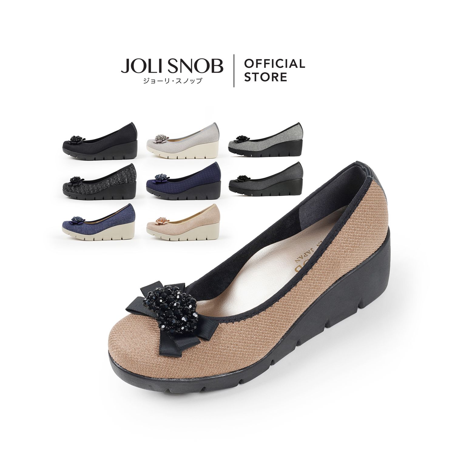 JOLI SNOB | Comfort High Heels รองเท้าส้นสูง ใส่สบาย ผู้หญิง Made in Japan | 「Ribbon Bijou」 FC-39603 ราคา 4,590 บาท*ส่งฟรี