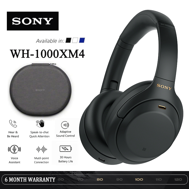【1 Year Warranty】Original Sony Wh-1000Xm4 Bluetooth Headphones, Over-Ear Headphones, Wired Over-Ear Headphones, Gaming Headset Noise Canceling Bluetooth Headphones Pc, Bluetooth Headphones, Wireless Bluetooth, Wireless Sony Headphone Wh1000Xm4 with Bag-Bl