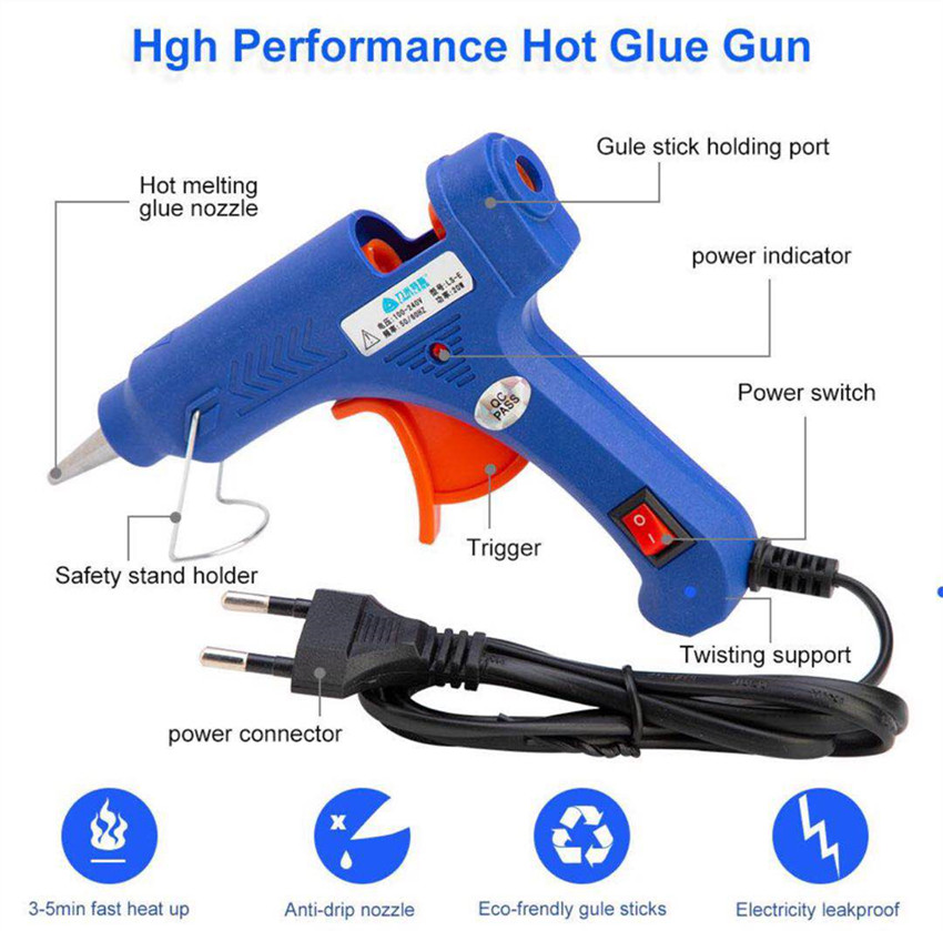 มุมมองเพิ่มเติมของสินค้า ปืนกาวแท่ง ปืนยิงกาว Super Hot Melt Glue Guns ปืนยิงกาวร้อน GT-10 100W (สีน้ำเงิน)