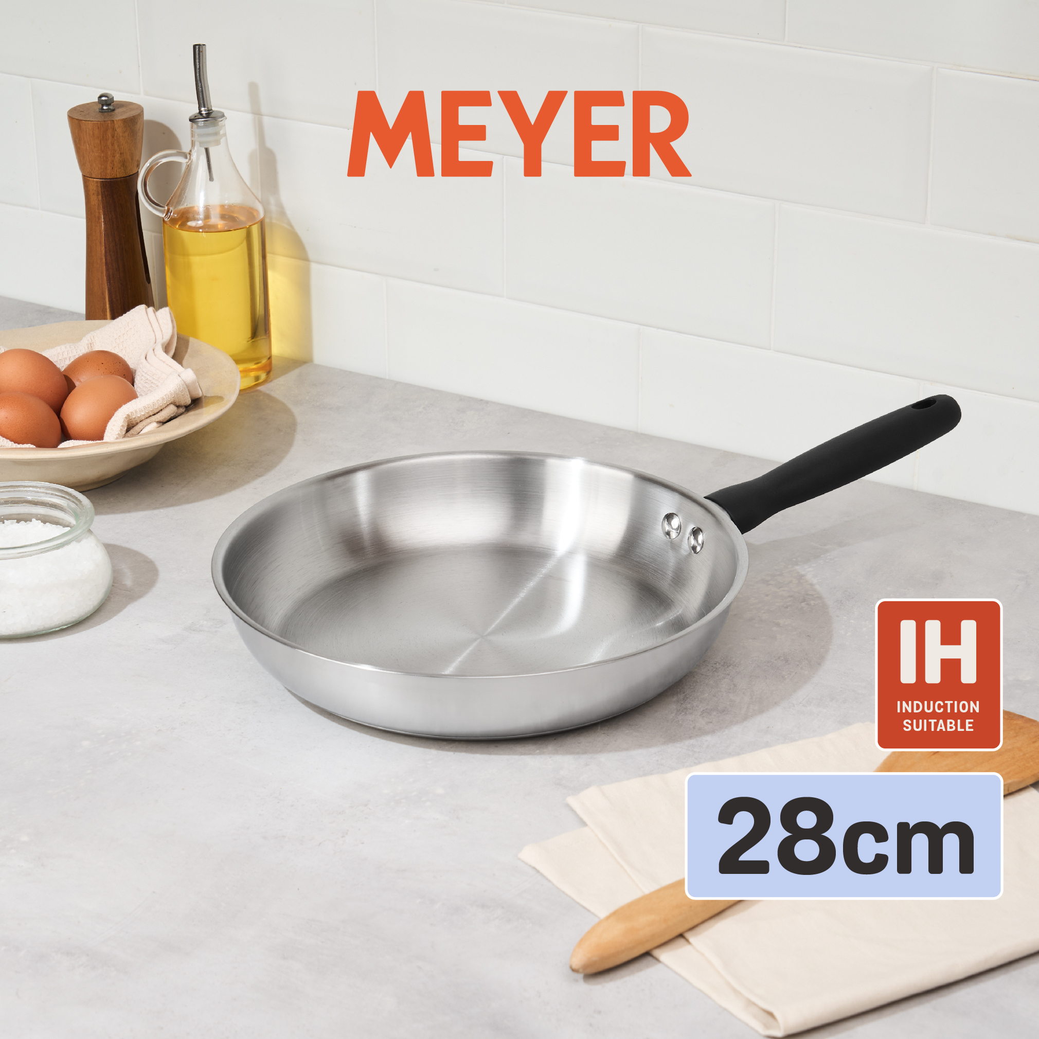 MEYER LUNA SS เครื่องครัวสเตนเลส สตีล กระทะทรงตื้น ขนาด 28 ซม./ 11 นิ้ว(71805-T) ราคา 975 บาท*ส่งฟรี