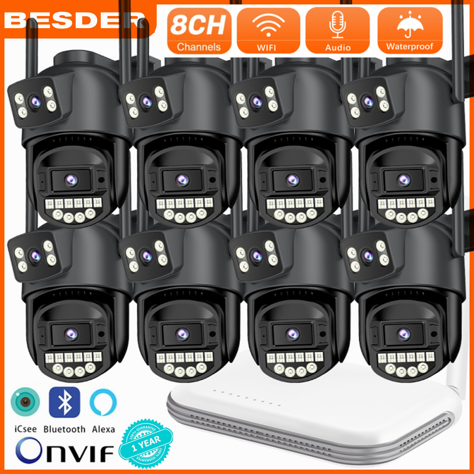 BESDER 5GHz 12MP WiFi IP กล้อง 8CH Mini NVR หน้าจอคู่การติดตามอัตโนมัติ Ai Human Detection กันน้ำกลางแจ้ง 4X ซูมสี Night Vision ชุดกล้องวงจรปิด CCTV ราคา 3,999 บาท*ส่งฟรี