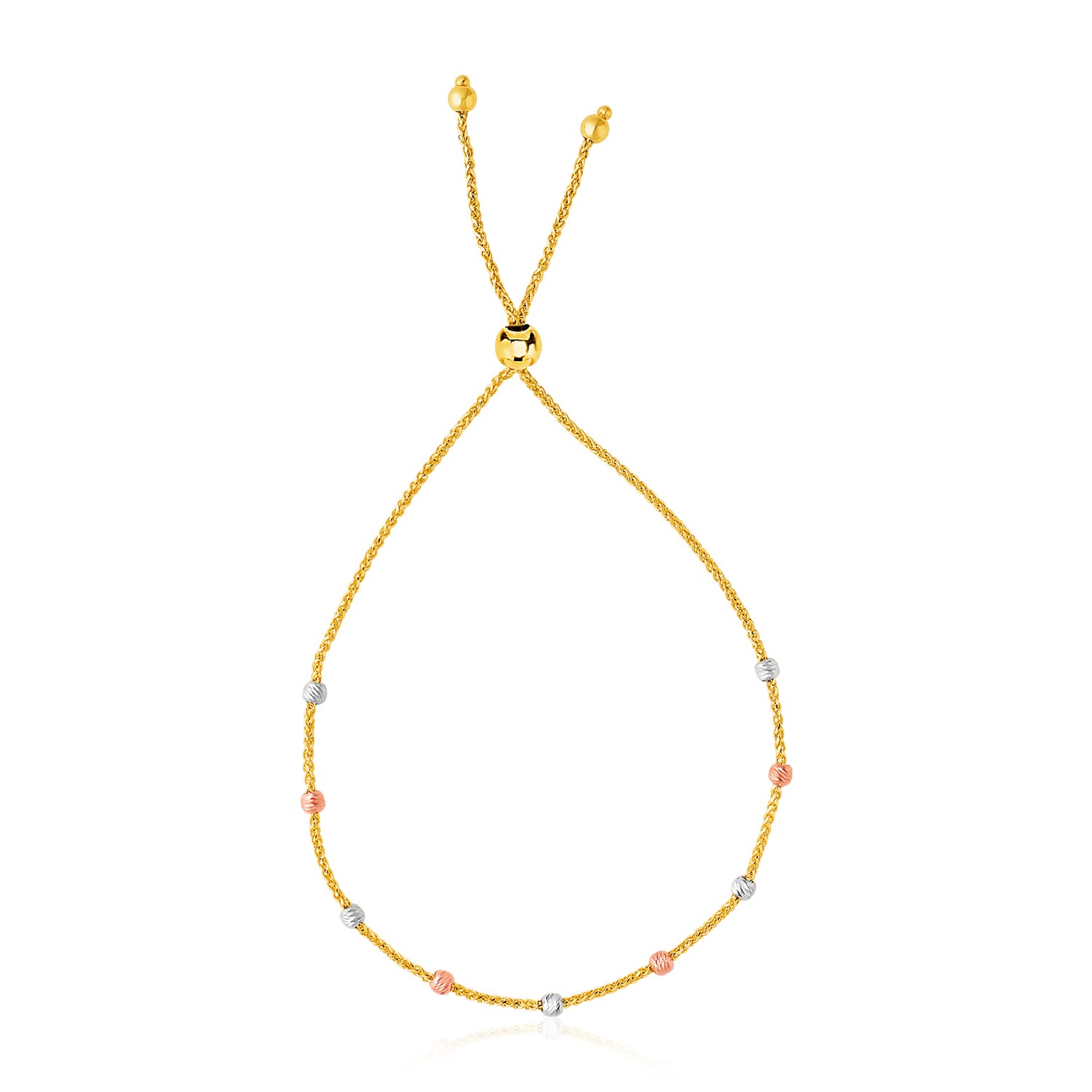 สร้อยข้อมือแฟชั่น NATHALIAS NEW YORK Nathalias NY 14k Tri-Color Gold Textured Bead Station สร้อยข้อมือบาศ (5.00 มม.) 26472