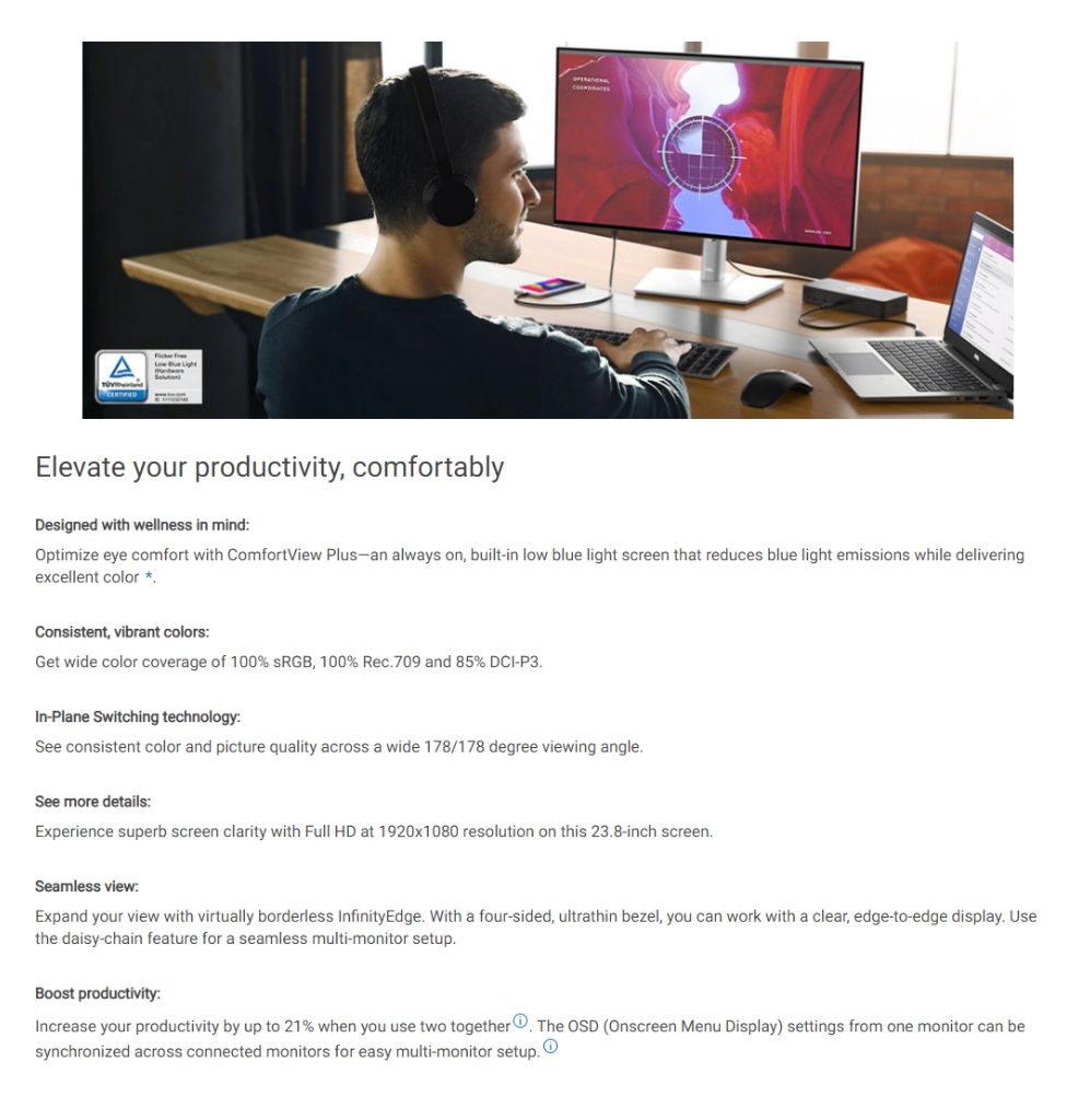 Dell Ultrasharp Monitor U2422H, 23.8” FHD 1920×1080 จอคอมพิวเตอร์ ของ