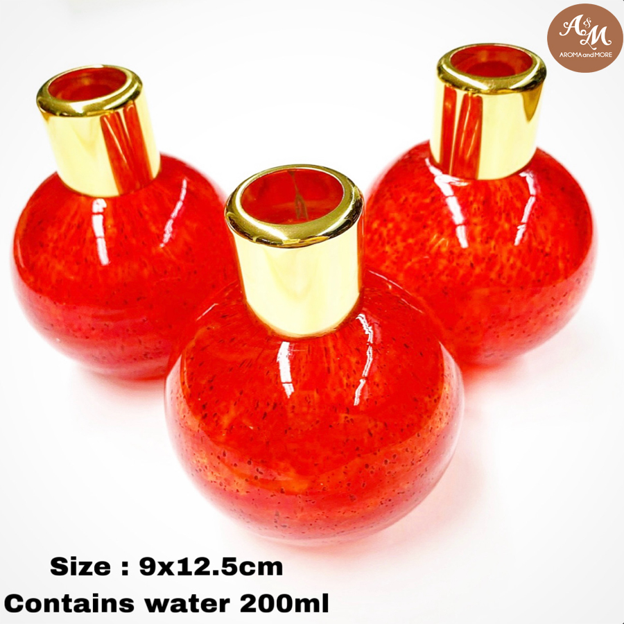 Aroma&More Fancy glass bottle round red + gold cover, glossy 200ML ราคา 229 บาท*ส่งฟรี