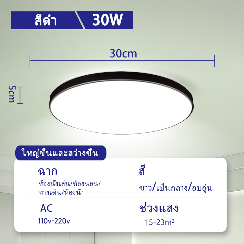 1 แสง 3 สี โคมไฟติดเพดาน Led ห้องนั่งเล่น โคมไฟเพดาน 18W 30W 40W ห้องนอน ห้องครัว ห้องพัก โคมไฟ
