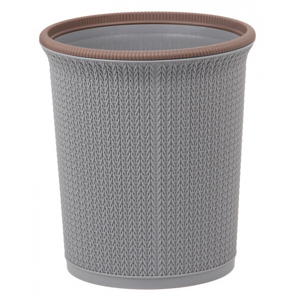 Aomshop- ถังขยะกลมลายถักขอบน้ำตาล 10 ลิตร ขนาด 25.5x25.5x28.8 ซม. รุ่น TG51279 สีเทา ราคา 188 บาท*ส่งฟรี