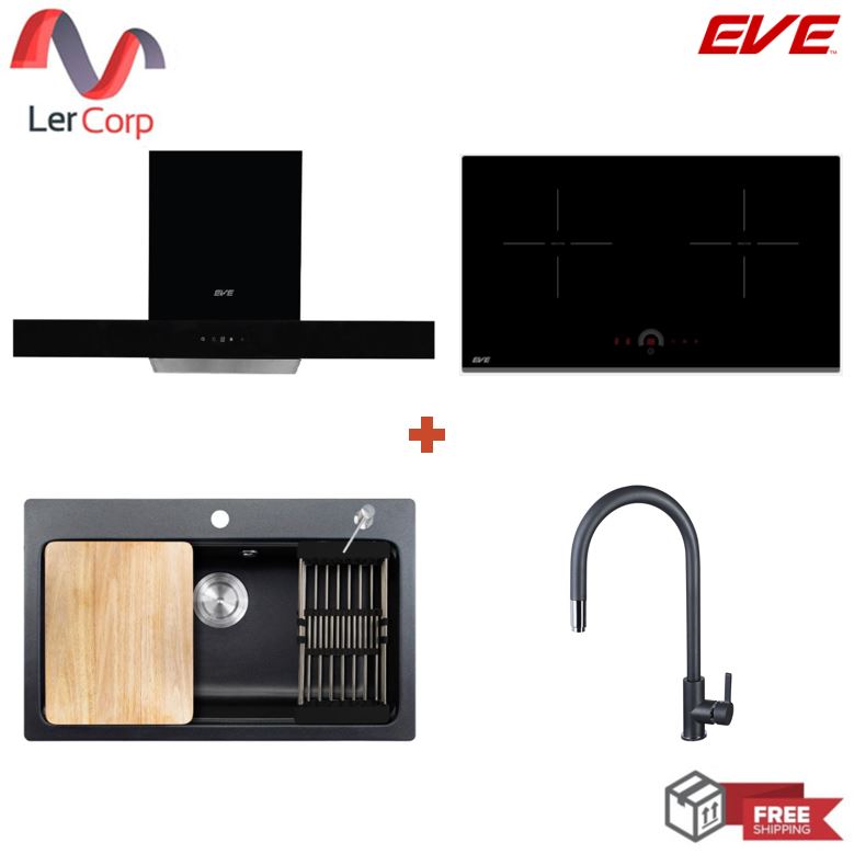 (Eve) เครื่องดูดควัน HC-LOFTBOX-90 + เตาแม่เหล็กไฟฟ้า HB73-2CROSS/TC + อ่าง ANDES 760/480 BLACK + ก๊อกน้ำ AZTAC II BLACK ราคา 31,890 บาท*ส่งฟรี