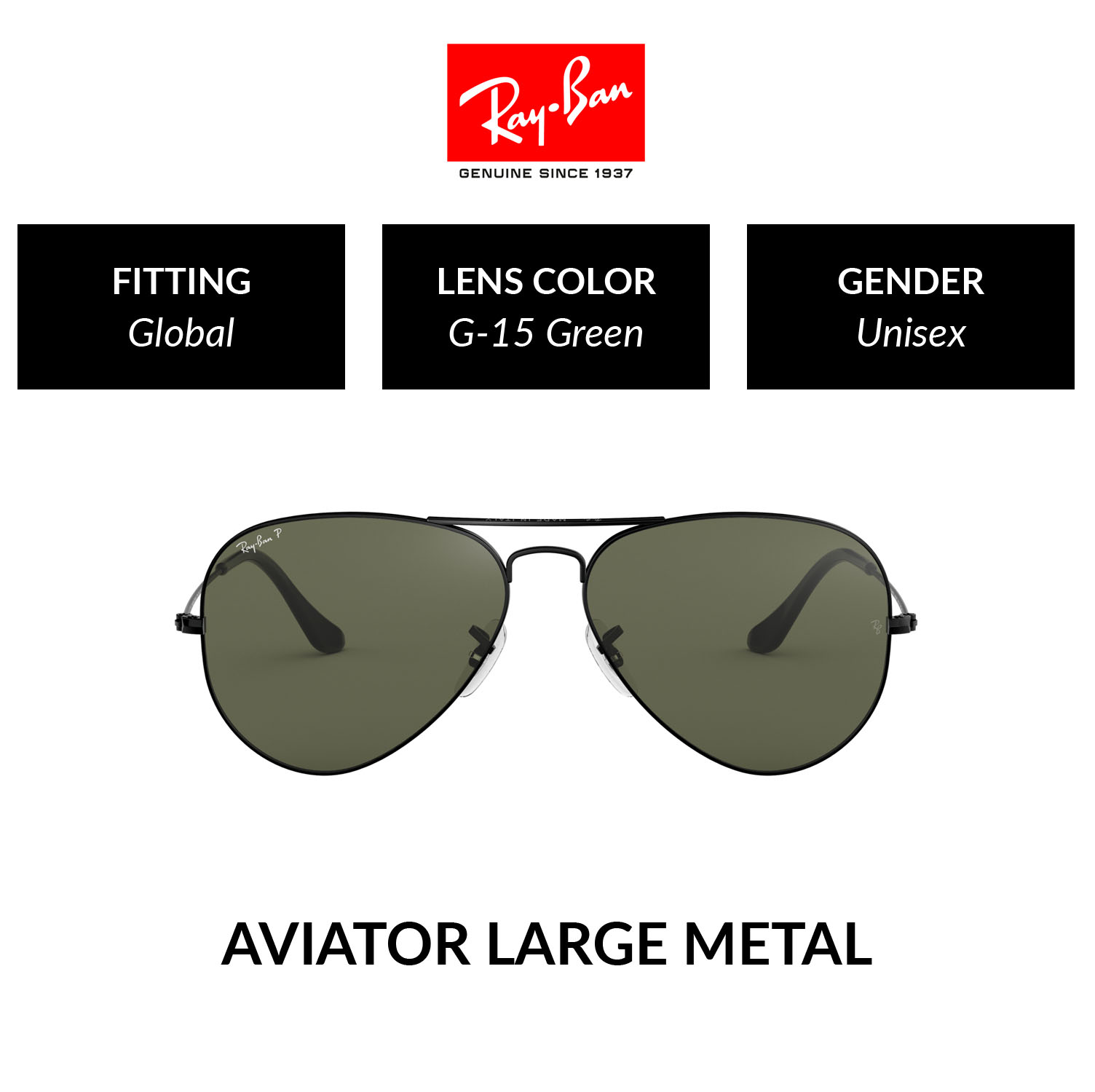 Ray-Ban Aviator large metal Polarized - RB3025 002/58 ราคา 8,750 บาท*ส่งฟรี