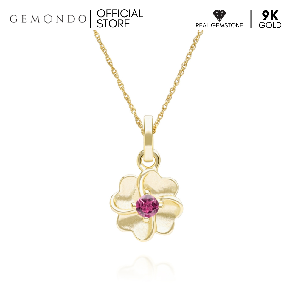 สร้อยคอแฟชั่น GEMONDO จี้ทองคำ 9K ประดับพิงค์ทัวร์มาลีน ดีไซน์ดอกไม้บาน (ไม่รวมสร้อยคอ)