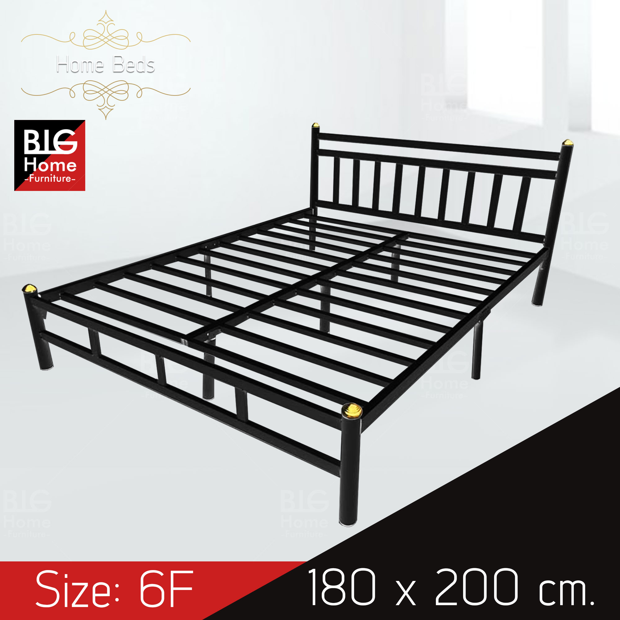 BH เตียงเหล็กอย่างหนา 6ฟุต รุ่นหัวตรงสีดำ ราคา 2,250 บาท*ส่งฟรี