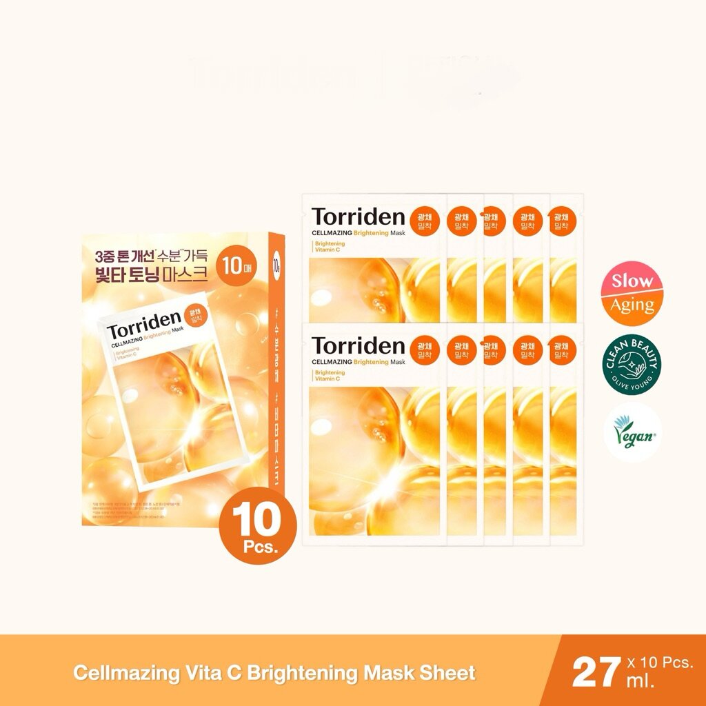 (10 Sheets) Torriden Cellmazing Vita C Brightening Mask Sheet - Torriden Facial Mask for Brightening Skin. ราคา 158 บาท*ส่งฟรี