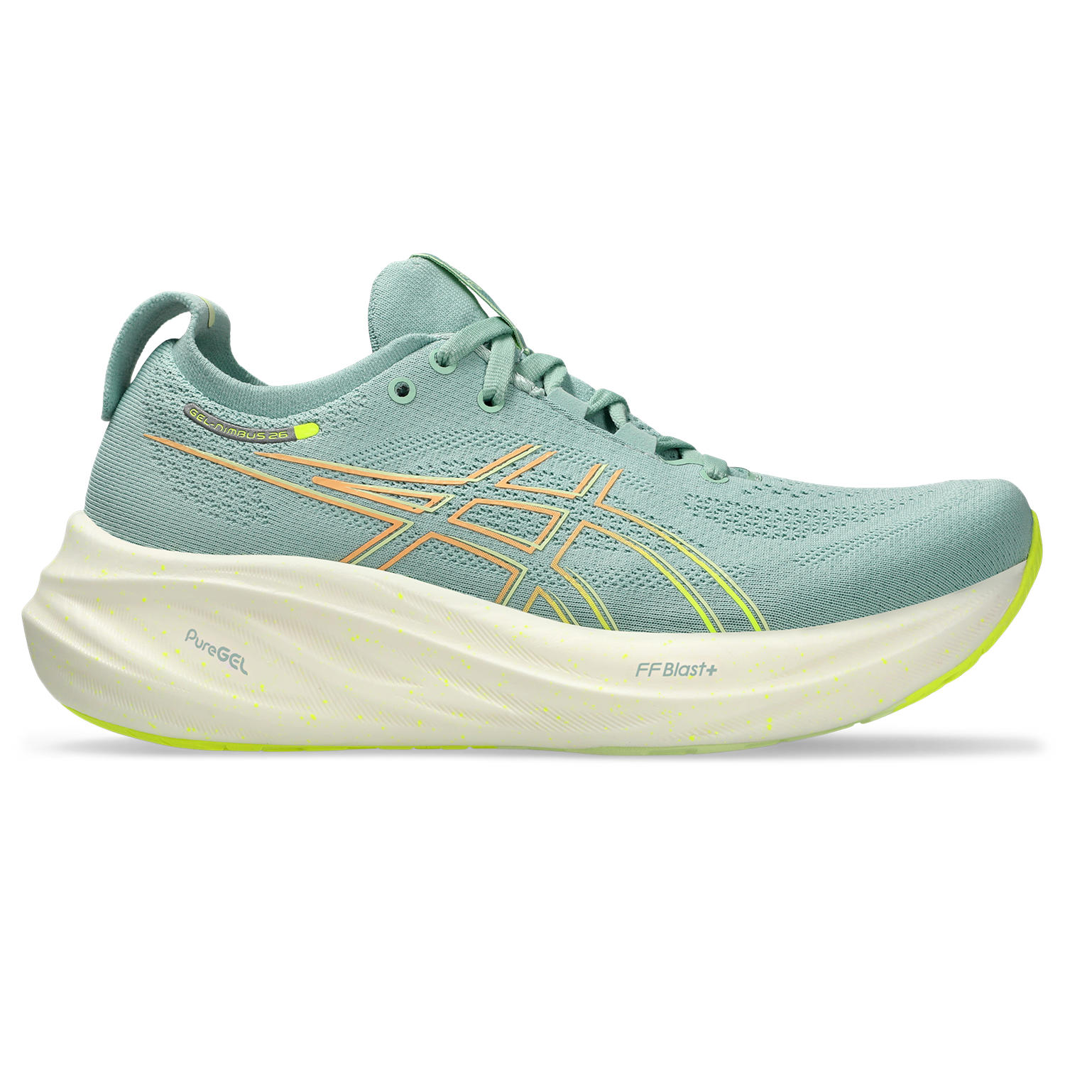 ASICS : GEL-NIMBUS 26 WOMEN RUNNING ผู้หญิง รองเท้าวิ่ง ของแท้ หน้ากว้าง D LIGHT CELADON/SAFETY YELLOW ราคา 6,500 บาท*ส่งฟรี