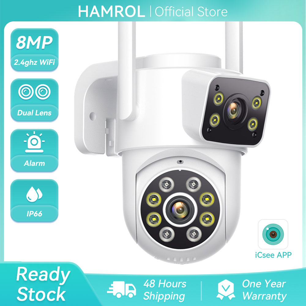 Hamrol 4K 8Mp Ptz Wifi Camera Dual Lens Dual Screen Color Night Vision Outdoor Wireless Security Cctv ราคา 1,199 บาท*ส่งฟรี