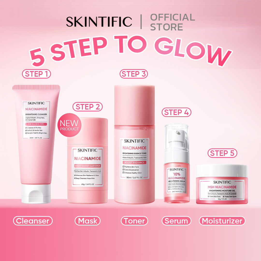 【5PCS】SKINTIFIC MSH Niacinamide Brightening เซ็ตเพื่อเพิ่มความสว่างและความสดใสให้ผิว เพื่อการดูแลผิวให้แลดูสว่างขึ้นอย่างเป็นธรรมชาติ ราคา 1,360 บาท*ส่งฟรี