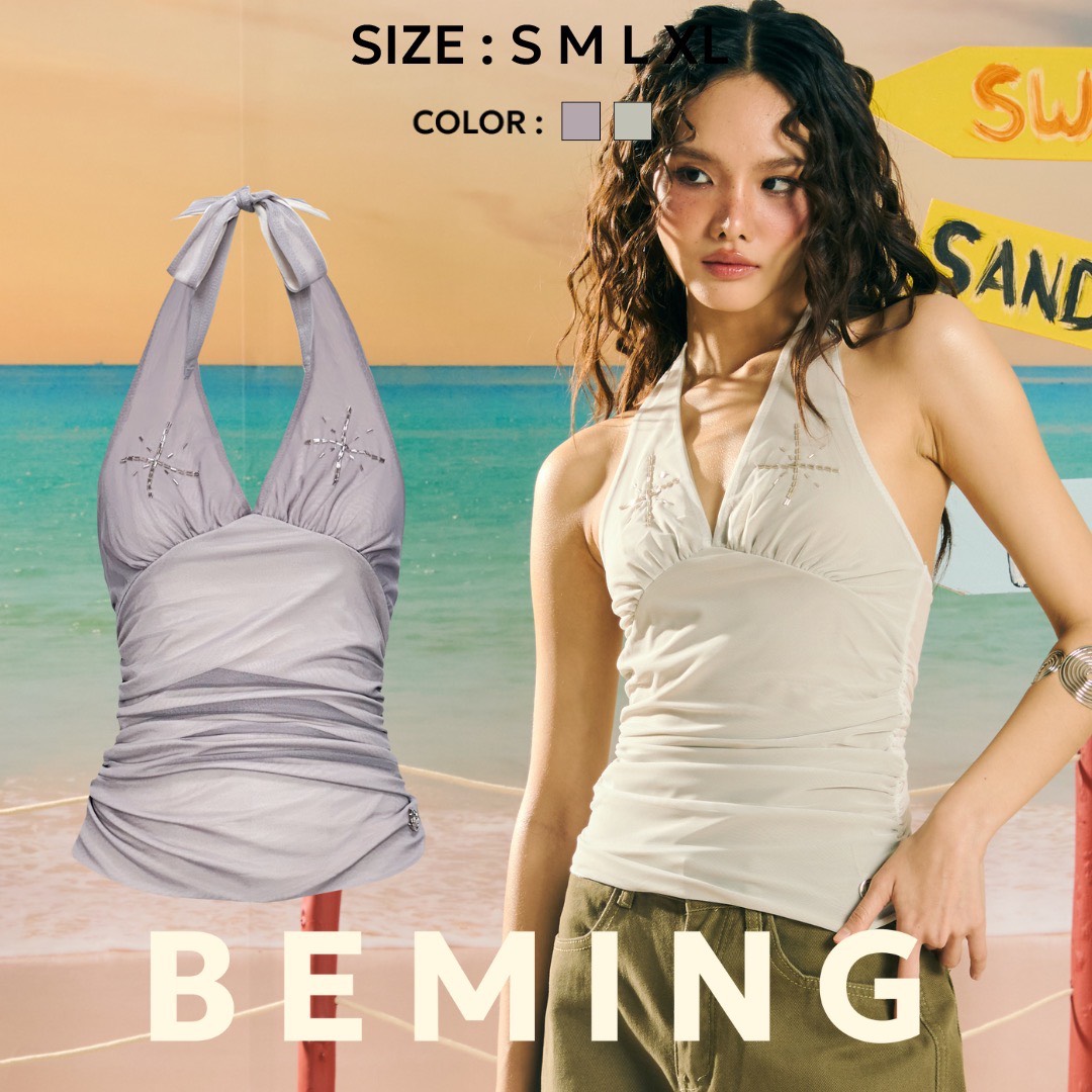 Bemingtop915(S-XL)-Starlight Halter Top – สายเดี่ยวซีทรูคล้องคอดีเทลหรู ราคา 361 บาท*ส่งฟรี