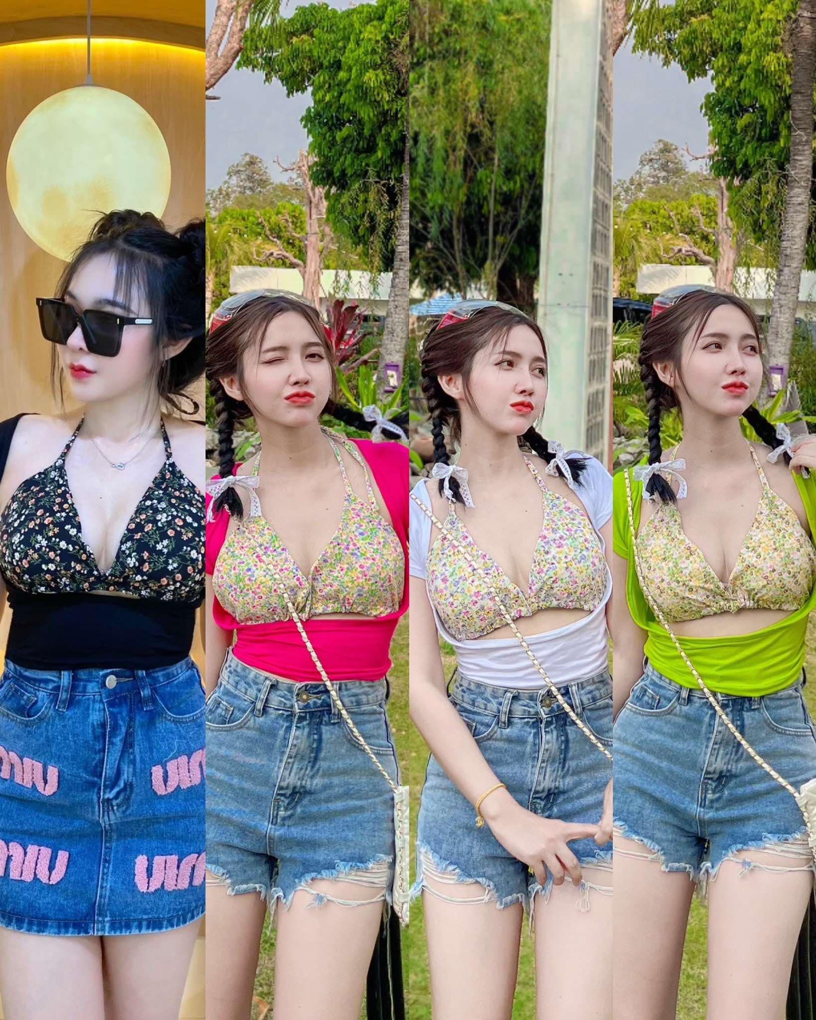 OT ชุดบราลายดอกคล้องคอ + เสื้อแขนสั้นแต่งเว้าหน้าผ้าคอตตอน (สงกรานต์นี้ ไม่มีไม่ได้ น่ารักสุดๆ) ราคา 158 บาท*ส่งฟรี