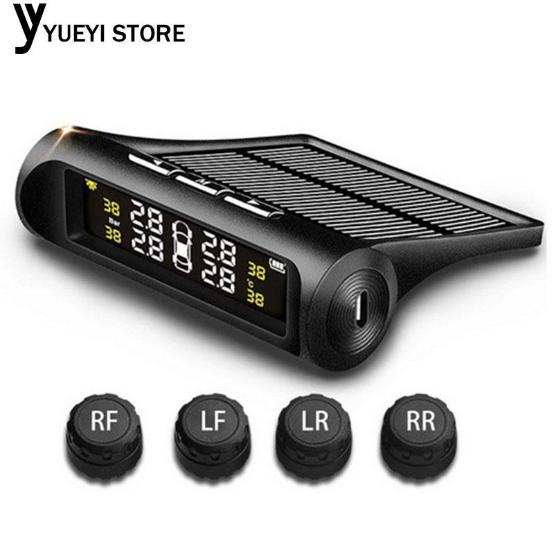 Lcd High Performance Durable Tire Pressure Monitoring System TPMS Car Tire Monitoring Black Tire Pressure Alarm Anti-Explosion Intelligent Monitoring Solar