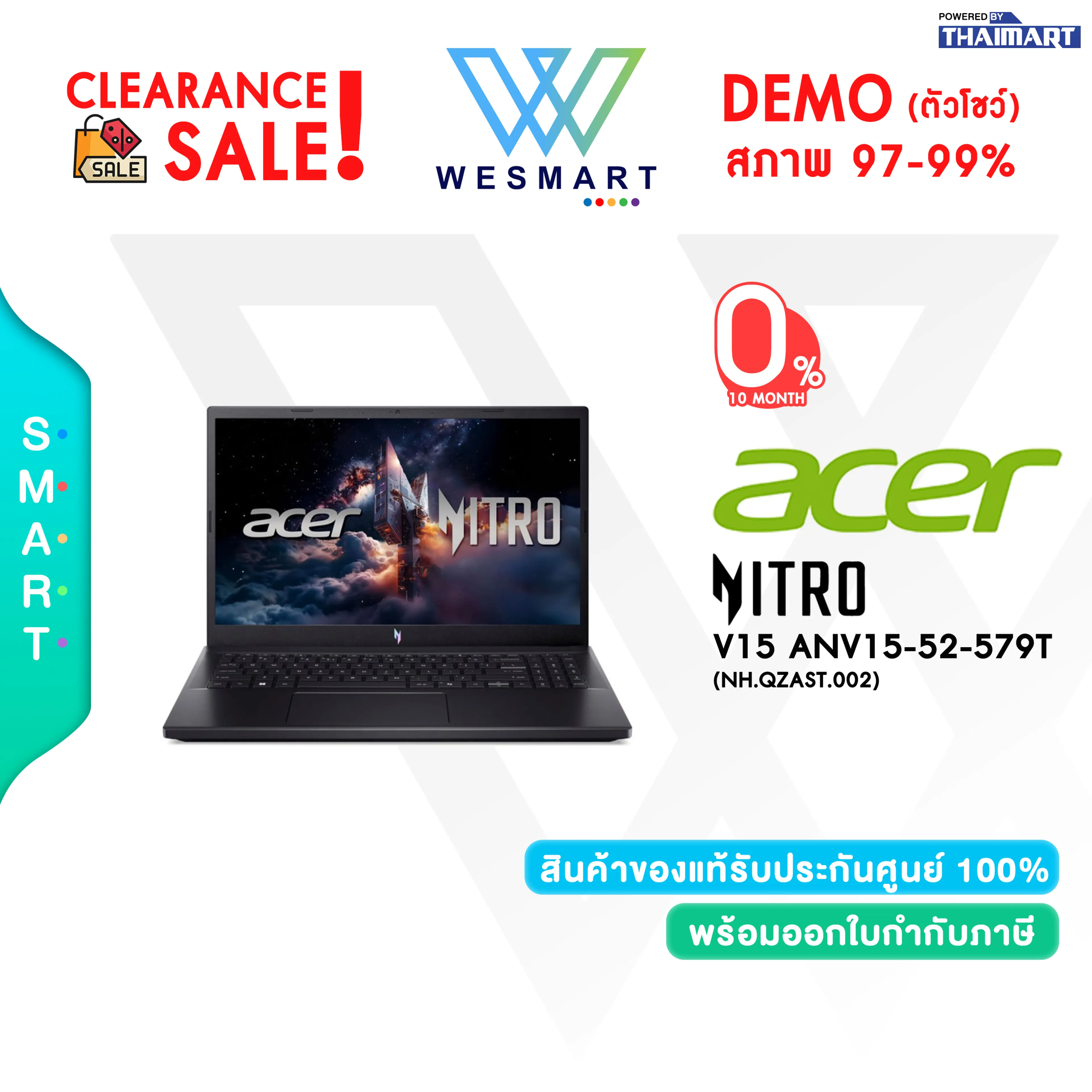 (Clearance0%) Acer Nitro Lite Notebook (Notebook) Anv15-52-579T (Nh.Qzast.002) : Intel Core 5 210H/16Gb/1Tb Ssd/Rtx5060/15.6"/Fhd,Ips,180Hz/Windows 11 Home/Warranty 1 Years # Demo # Demo Version