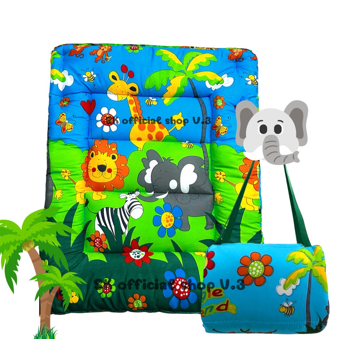 Kindergarten Mattress Model Without Ventilation Stripes There Is a Pillow Built In, Easy to Carry, Lightweight, and Has a Popular Cartoon Pattern. ราคา 98 บาท*ส่งฟรี